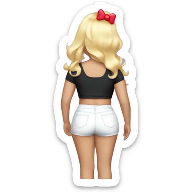 Curvy blonde curvy white girl with hello kitty crop top back view sticker