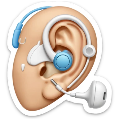 Close up of an ear wearing an earbud sticker