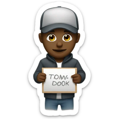 Yomi Denzel holding a sign and writing on it « Matt_dv 100K » sticker