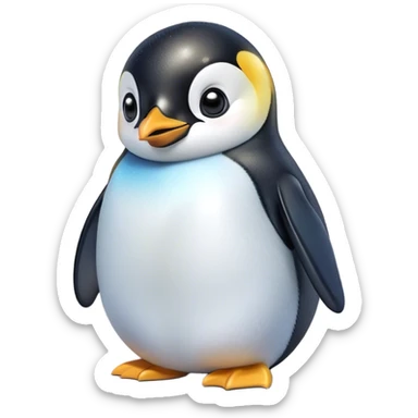 Cinematic Cute Emperor Penguin Portrait Emoji, Head tilted playfully and inquisitively, with glossy, pristine plumage accented by a bright beak and round, sparkling eyes filled with curiosity, Simplified yet irresistibly adorable features, highly detailed, glowing with a warm, friendly icy glow, high shine, affectionate and lively, stylized with a touch of whimsical charm, bright and endearing, soft glowing outline, capturing the essence of a mischievous yet loving penguin that feels like it could slide out of the screen into your arms! sticker