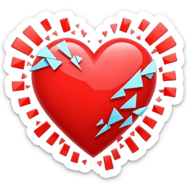 Heart glitching, pixel shards flying off sticker