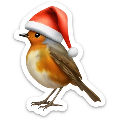 Watercolor Robin two Legs Bird Santa hat sticker