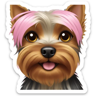 yorkshire terrier with pink bangs cuddles up sticker