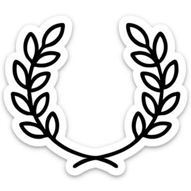laurel wreath on each side, elegant, balanced, suitable for icon or logo sticker