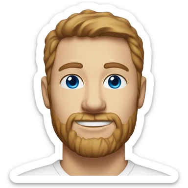 A head and shoulders shot of a 35 year old white man, with short brown hair, with stubble facial hair,   with blue eyes wearing a t-shirt. sticker