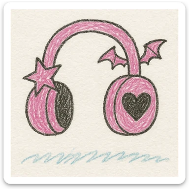 pink gothic headphones with playful gothic shapes and simple lines sticker
