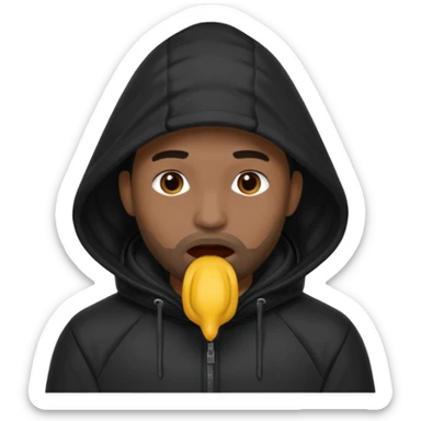 fait un homme noir avec une cagoule noir qui couvre sa tête, ses mains doivent être sur sa bouche comme si il se la cachait  sticker