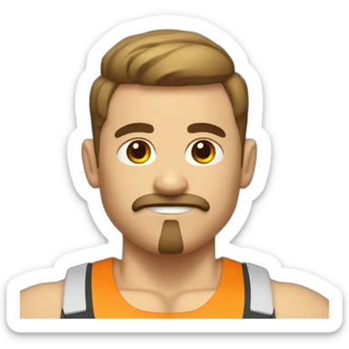 guy with super short hair, moustache and goatee, with muscles , working as a gym coach sticker