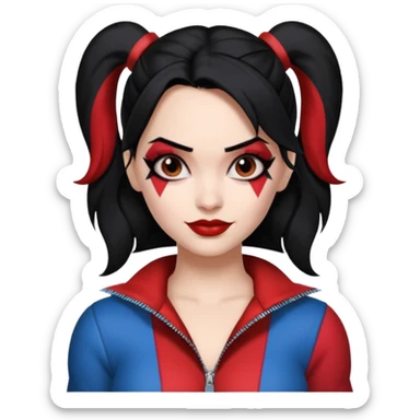 black haired woman in harley quinn outfit sticker