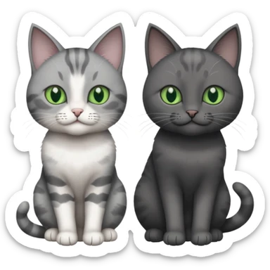 2 different coloured grey cats including one dark grey and white cat and one completely solid dark grey cat with green eyes and only white paws sticker