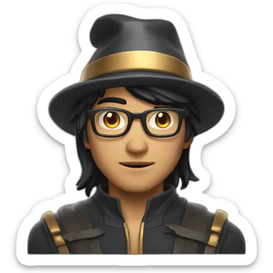 young overpowered magic shiny man wizard skin tone 3 with black hair and glasses with hat frontview sticker