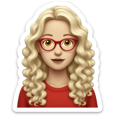 pale girl with curly long hair with red glasses sticker