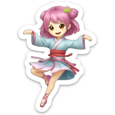 Dancing cute Japanese girl anime-style sticker