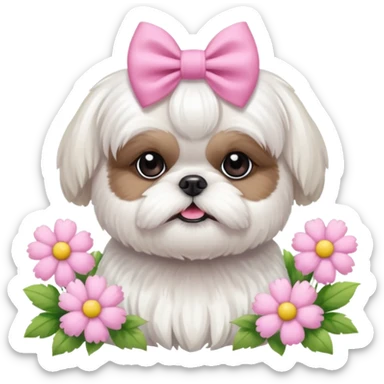 CUTE ALL WHITE SHIH TZU WEARING PINK WITH SPRING FLOWERS sticker