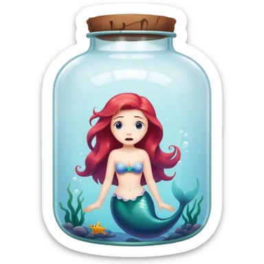 little mermaid in bottle, trapped in fear sticker