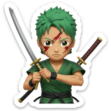 zoro in a battle field with 3 styles sword sticker