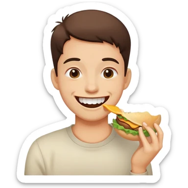 person chewing food slowly, smiling, simple and expressive sticker
