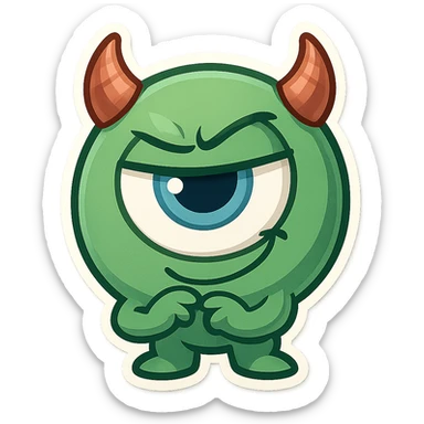 a green evil eye, cartoonish, with exaggerated features and a mischievous look sticker