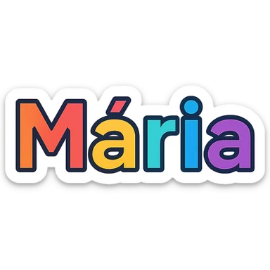 Mária name with colorful, varied gradient, modern font, dark outline, transparent background, in the style of sample images sticker