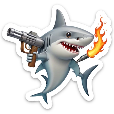 shark with fire gun in hands sticker
