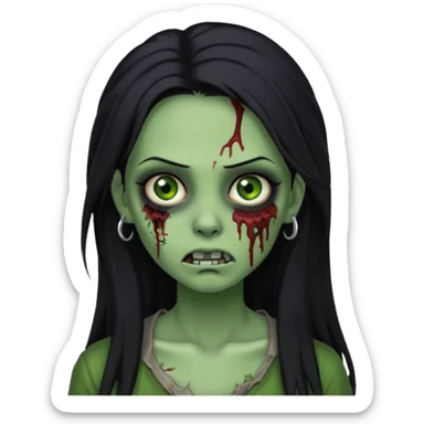 Zombie girl with a facial piercings long black hair green skin sticker