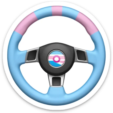 steering wheel with transgender pride flag colors, fluffy sticker