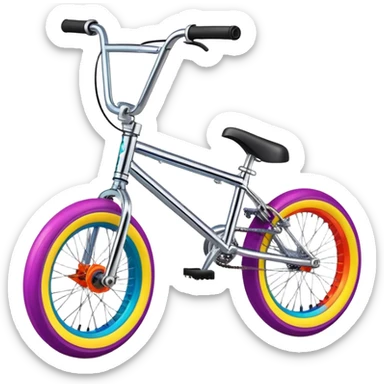 Brightly colored BMX stunt bicycle, clear detailed view, chrome accents, small wheels, freestyle BMX bike design sticker