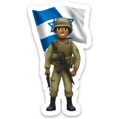 An Israel Defense Forces soldier holding an Israeli flag sticker