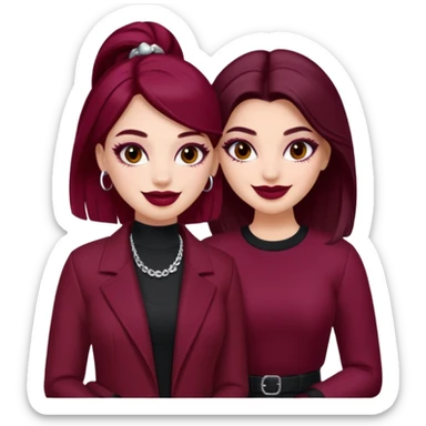Boujy baddie best friends, fair skin, trendy heavy makeup, burgundy clothes sticker