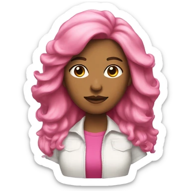 Una mujer de pelo moreno con mechas y una ropa rosa sticker