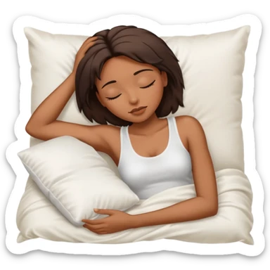 sleeping beauty african american woman with dark brown hair with a white silk pillow, she is sleeping on her side, she is wearing a white tank top sticker