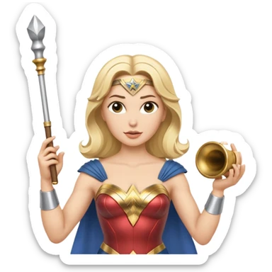 Blonde Wonder Woman holding white orchestra conductor’s baton and bell sticker