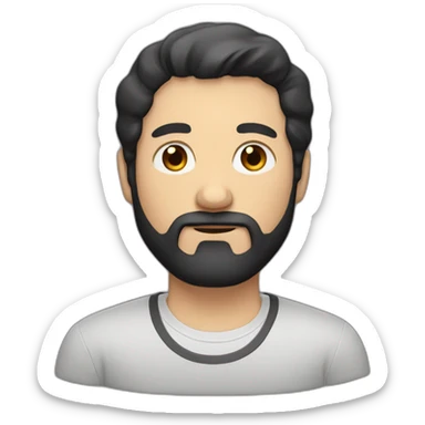 White Man with beard AND black hair of three days AND a shirt sticker