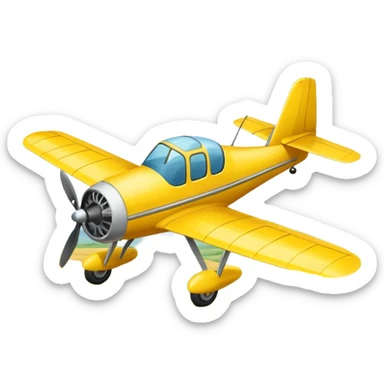 Draw a small yellow crop duster plane spraying fields below. sticker