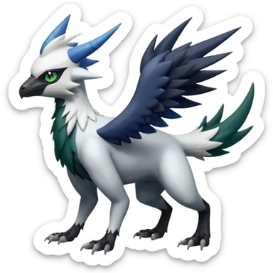 Shiny Black Grey White and Dark-Green Trico-Nargacuga-Silvally-Absol-fusion sticker