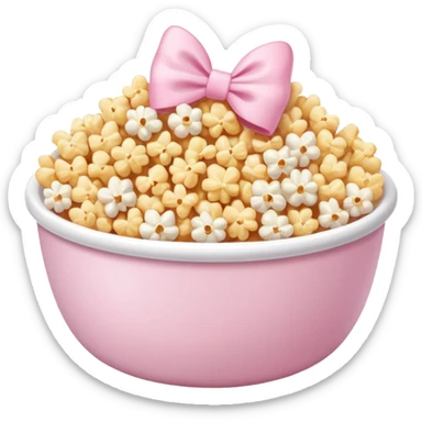 popcorn soft texture in white bowl with pink pastel bow not on top sticker