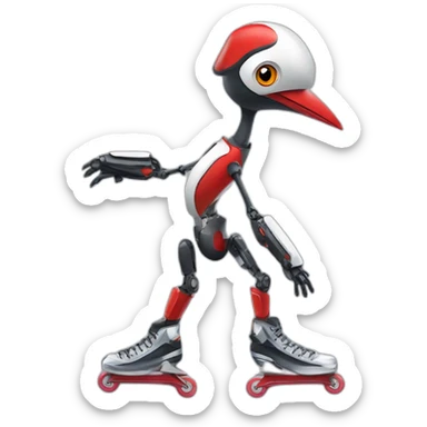 anthropogenic robotic red woodpecker skating sticker