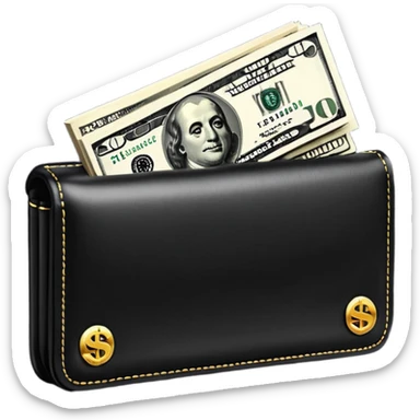 Rich emoji style black leather wallet with dollar bills, luxury money vibe, premium 3D emoji, ultra clean, high detail, no background
 sticker