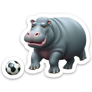 fat hippo as soccer player kick ball left leg sticker