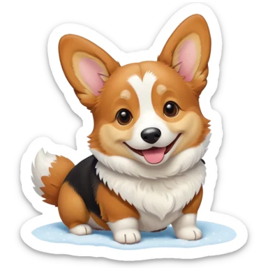 tricolor corgi in snow sticker