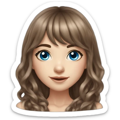 New Year's elf girl brown hair blue eyes beautiful nose bangs loose hair with long hair realistic sticker