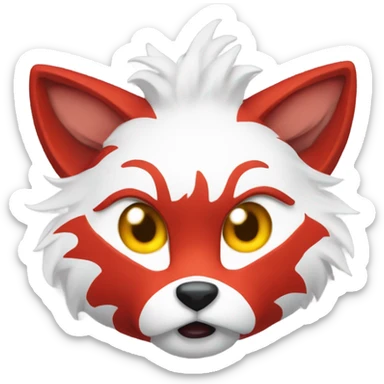 red kitsune mask, fluffy ears, shocked face sticker