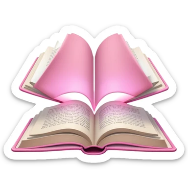 An open pink book with white lights emerging from its pages sticker