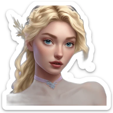 Elsa Hosk, Bare belly, Wings, Choker, Colorless garden, Bathed in shadows, FOV 90 degrees, short lighting, L USM, Cold Colors, gilded technique, taiji, extremely hyper aesthetic, absurdres sticker