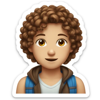 girl with curly brown hair and blue eyes next to a boy with brown hair with brown eyes sticker