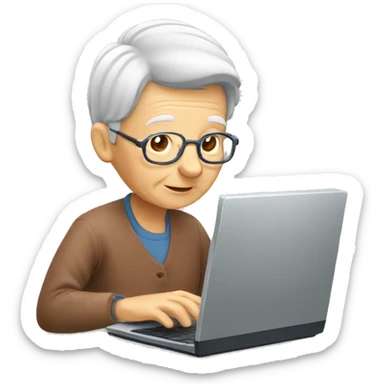 an elderly person typing on a computer sticker