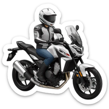 Conduciendo Honda cb500x con casco y chaqueta gris y blanco sticker