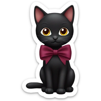 Black cat with bordeaux bow sticker