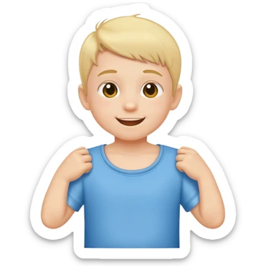 child dressing themselves, putting on a shirt, cheerful and independent sticker