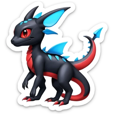 Cute Shiny Guilmon-Salandit-Umbreon-Fakémon-hybrid-creature (full body)  sticker